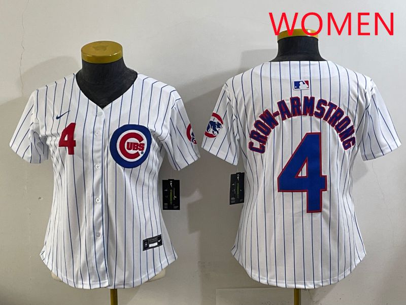 Women 2025 Chicago Cubs 4 Crow-Armstrong White Stripe Game Nike MLB Jersey style 2